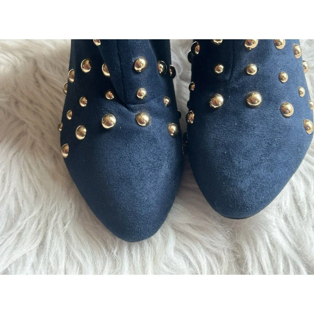 Cape Robbin Women's Size 8.5 Navy Blue Gold Studded Heel Boots Booties
